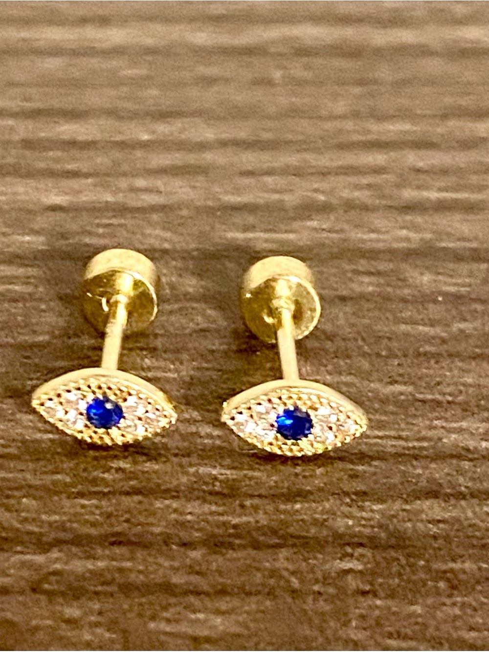 Gold Evil Eye Stud Earrings with Blue Accent